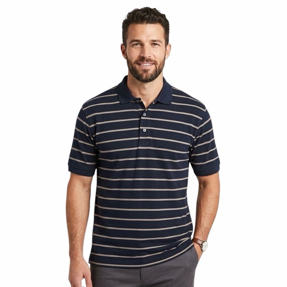 Mercerized  Cotton Stripe Polo Shirt Size L